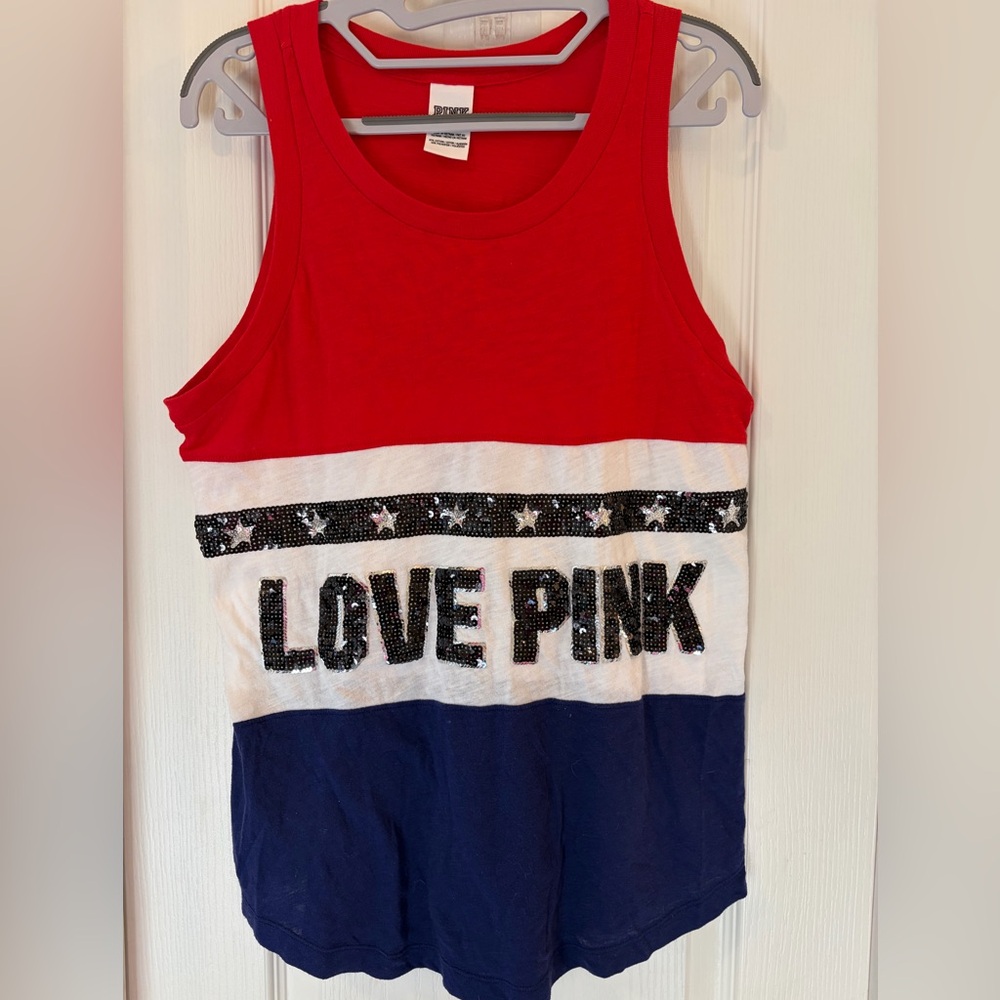 PINK Victoria's Secret Red White & Blue 'Love Pink' Tank Top